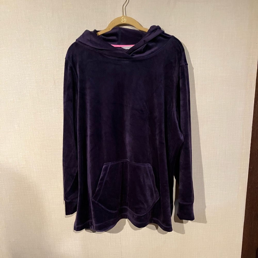 Isaac Mizrahi Live SOHO Plushed Velour Hoodie with Pocket -2X - Purple  (#144)